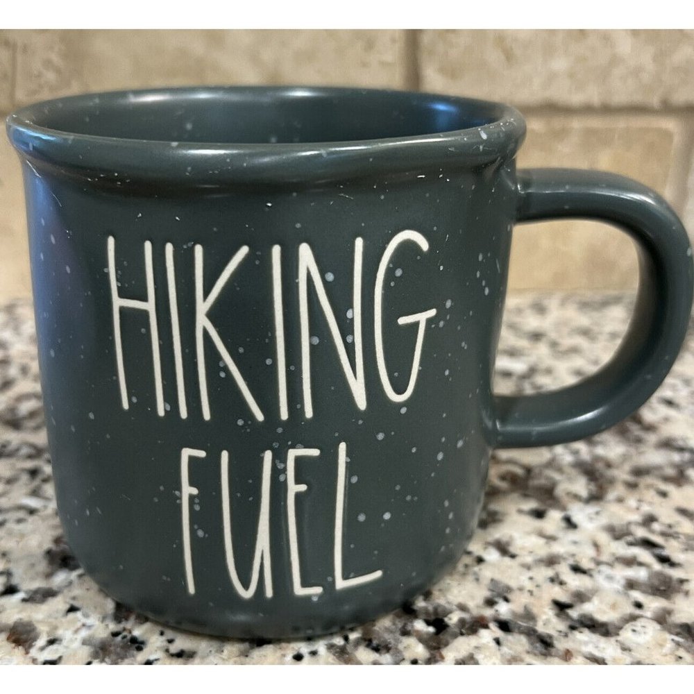 New Rae Dunn Ceramic 18oz Hiking Fuel Camping Campfire Coffee Mug Green Speckled